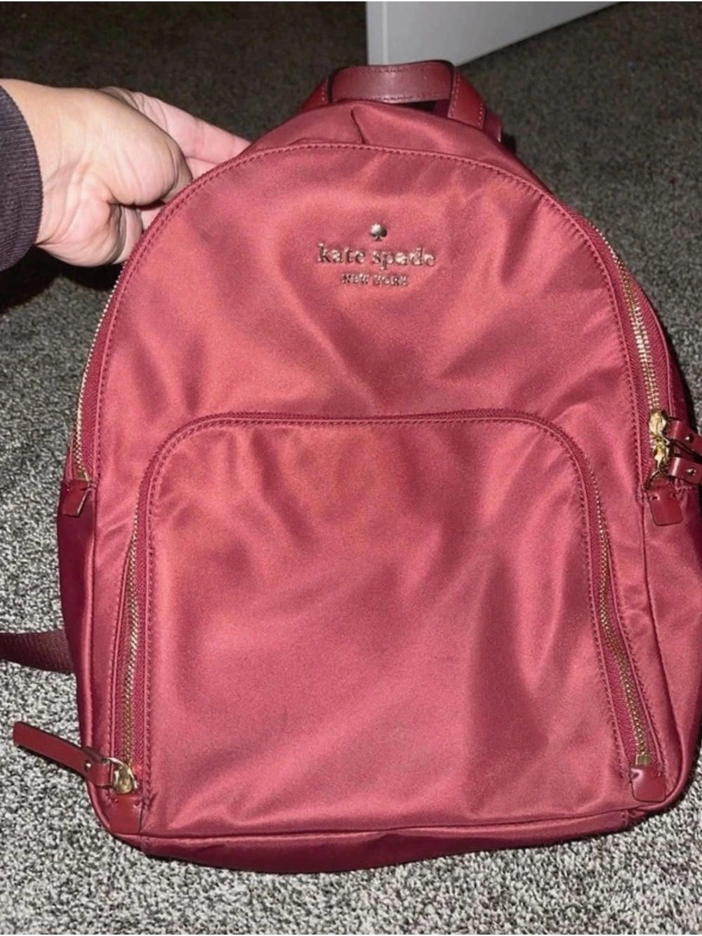 kate spade crimson red nylon backpack with gold-tone hardware